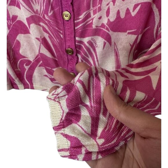 Versace pink and cream tropical button down cardigan sweater size 40 - Picture 6 of 16
